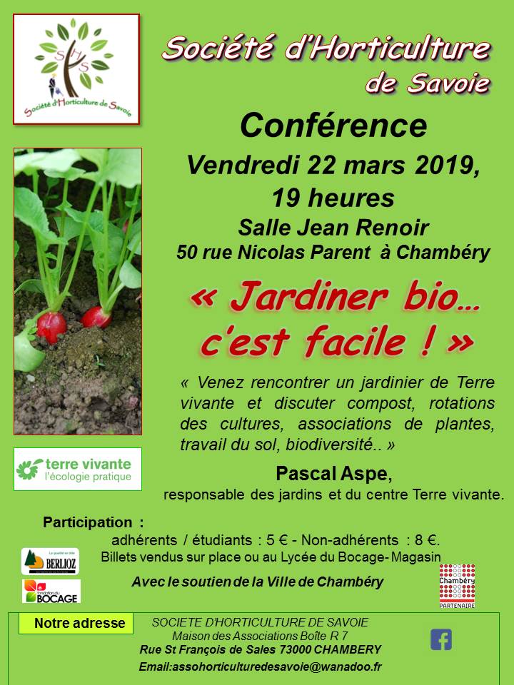 Conférence Jardiner Bio C’est Facile à Chambéry Le 22 Mars 2019 ...